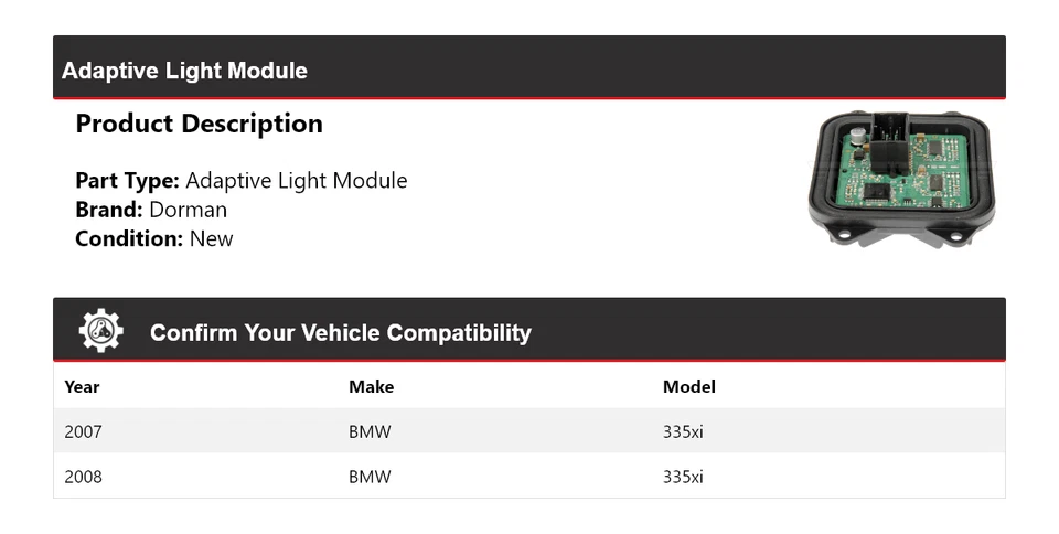 Módulo de luz adaptativa para BMW 335xi Dorman 2007-2008 Foto 2 de 4