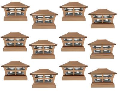 12 Set Garden Solar Copper Cap Lights LED for 4'' 5'' 6'' Vinyl/PVC Wood Post 