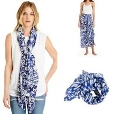 Michael Stars womens Ikat Even Ruana Beach Wrap Sarong OS Boho Art to Wear Blue
