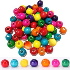 120pcs Colored Wooden Beads Large Hole Round Wood Beads Bulk Natural Wood Bea...