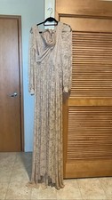 Sew Trendy Lace Maternity Gown Photoshoot Long Sleeve Sheer Boho Taupe Size L