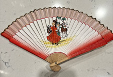 Vintage Hand Fan - Spanish Hand-Painted Wooden and Fabric Hand Fan - 1950's