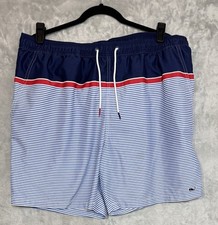 Vineyard Vines Swim Shorts Mens L Blue White Red Stripe Mesh Lined Drawstring