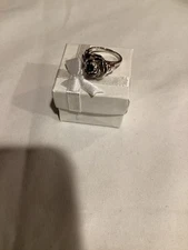 Estate QVC GREEN STONE 925 Silver Floral Ring