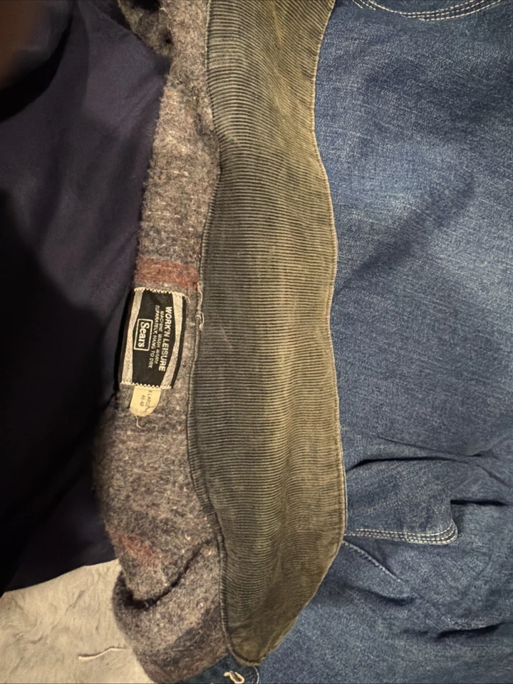 Abrigo de mezclilla Sears Work N Leisure vintage años 70 forrado con manta para hombre XL Foto 4 de 4