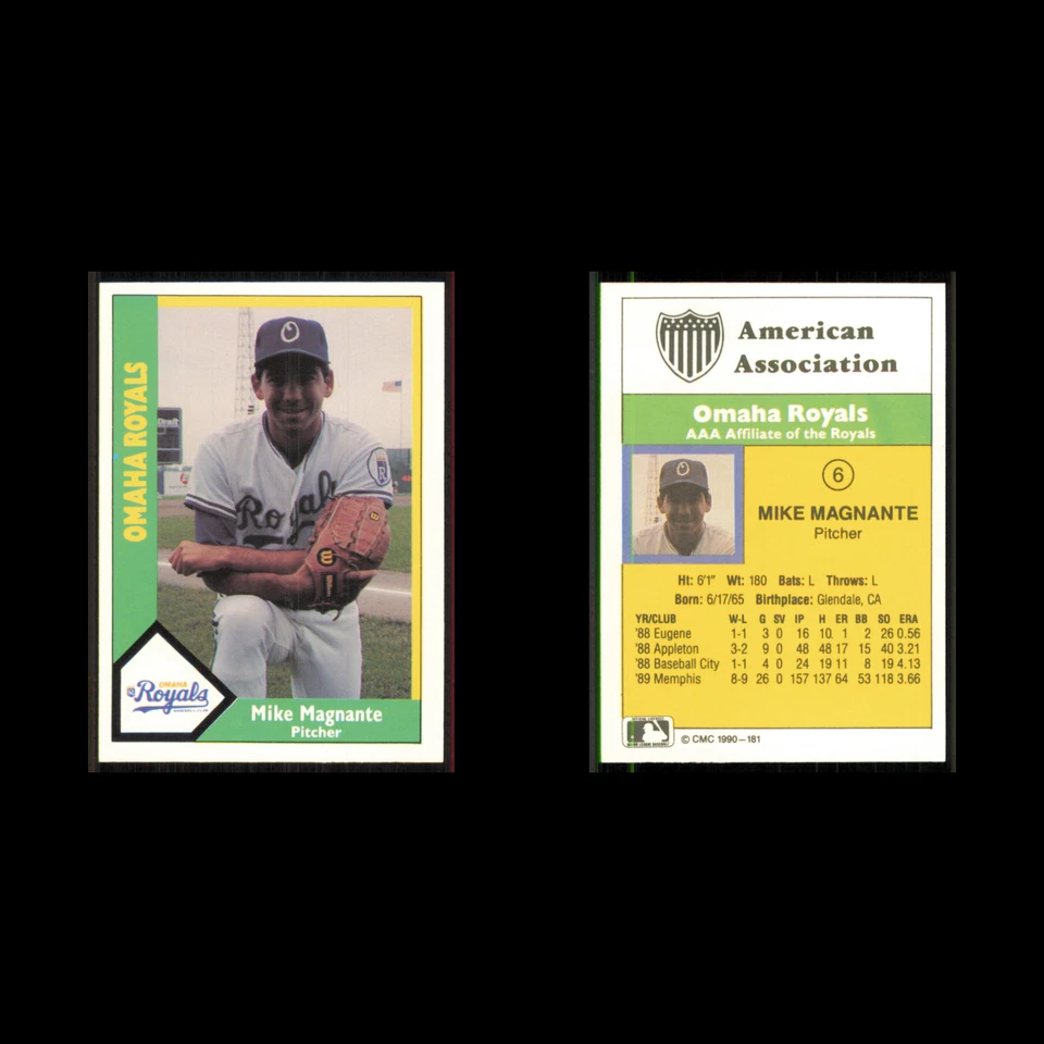Mike Magnante #181 1990 CMC Minor League Omaha Royals Baseball Card MLB NM - Image 3 of 3
