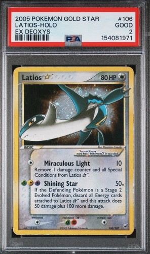 WING SWIRL 2006 Pokemon Gold Star Ex Deoxys #106 Latios Ex Holo PSA 2 GD