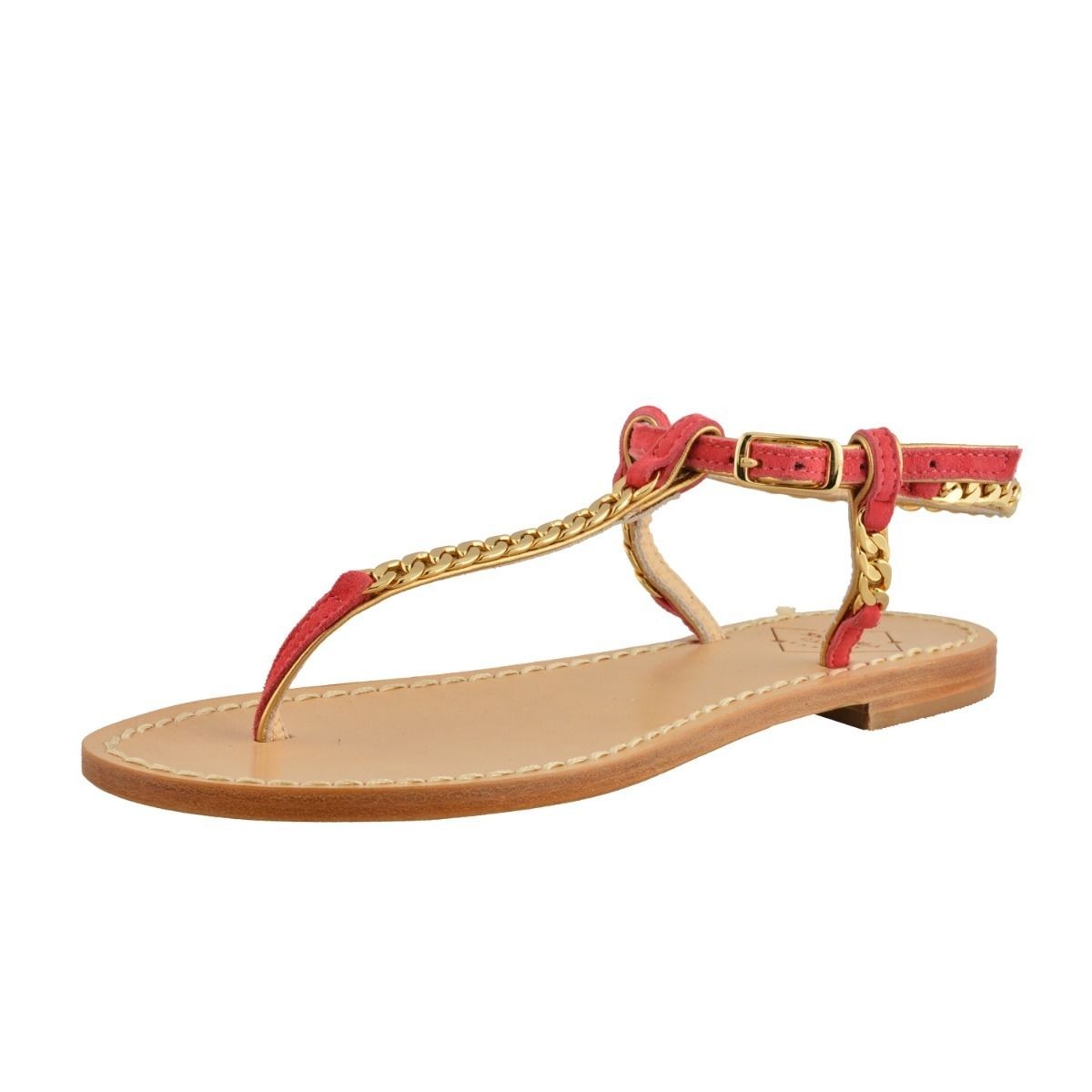 Женские босоножки на плоской подошве с золотой цепочкой Emanuela Caruso Capri Размер обуви 6, 7, 8, 9, 11