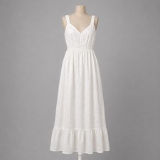 Floral Fairy Eyelet Babydoll Maxi Peasant Dress Size S White Cottagecore Prairie