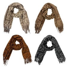 Schöner Schal mit Leopard Motiv Winter Stola Tuch Übergangsschal mit Fransen