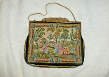 Vintage Victorian Romance Petit Point Needlepoint Figural Ornate Evening Bag