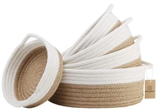 NaturalCozy 5-Piece Round Small Woven Baskets Set Cotton Rope for Organizing!