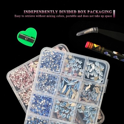 Multicolor Option Resin Nail Art Stones In 12 Compartments For Easy Storage