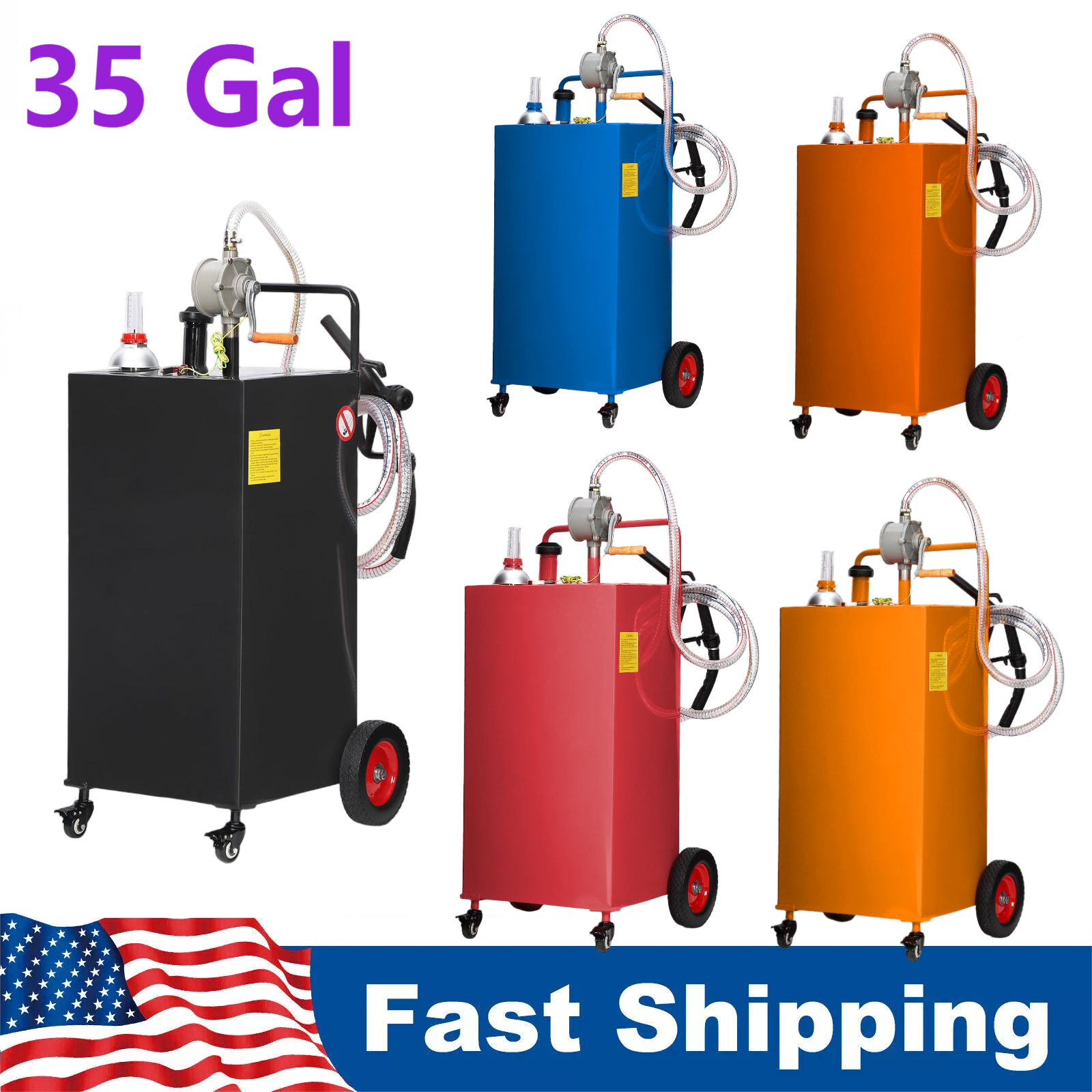35 Gallon Fuel Caddy w/Manual Pump 4-Wheel Gas & Diesel Storage Tank Heavy-Duty