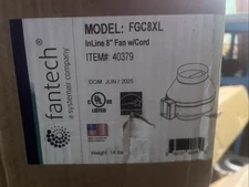 Fantech FGC8XL InLine 8” Fan w/Cord 40379 FG Series