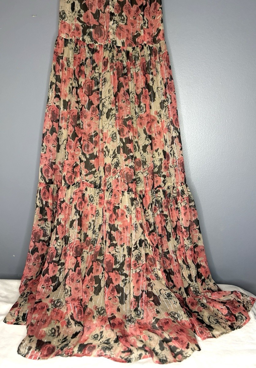 ASTR the Label Eartha Floral Tiered Maxi Dress M Multicolor Taupe Pink  Stunning | eBay