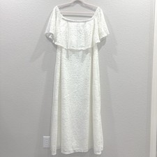 Chelsea Taylor Ivory Lace MidiDress Women  s 2X Off Shoulder Floral Boho Wedding