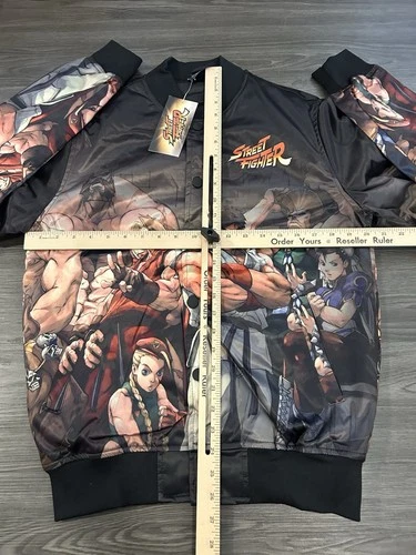 NWT Street Fighter Freeze Max Retro Capcom Squad Black Satin Jacket Mens Small image 10