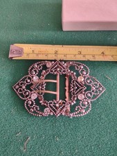 Antique VIctorian Art Deco/Art Nouveau Rhinestone Lrg Belt Buckle Missing 2 Ston