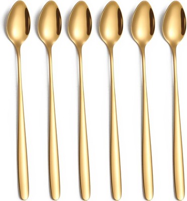 Long Handle Iced Tea Spoon,7.8-Inch Gold Coffee Spoon,Ice Cre Spoon,