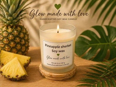 Glow made with love Pineapple Sherbet Soy Wax Handcrafted 6 oz Jar Candle