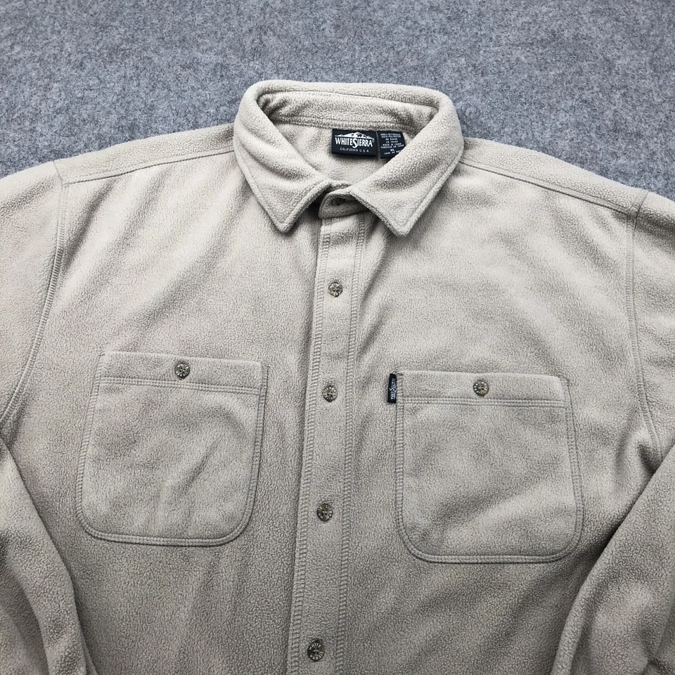 White Sierra Shirt Mens XL Tan Beige Button Front Outdoor Pockets Fleece Jacket - Image 4 of 4