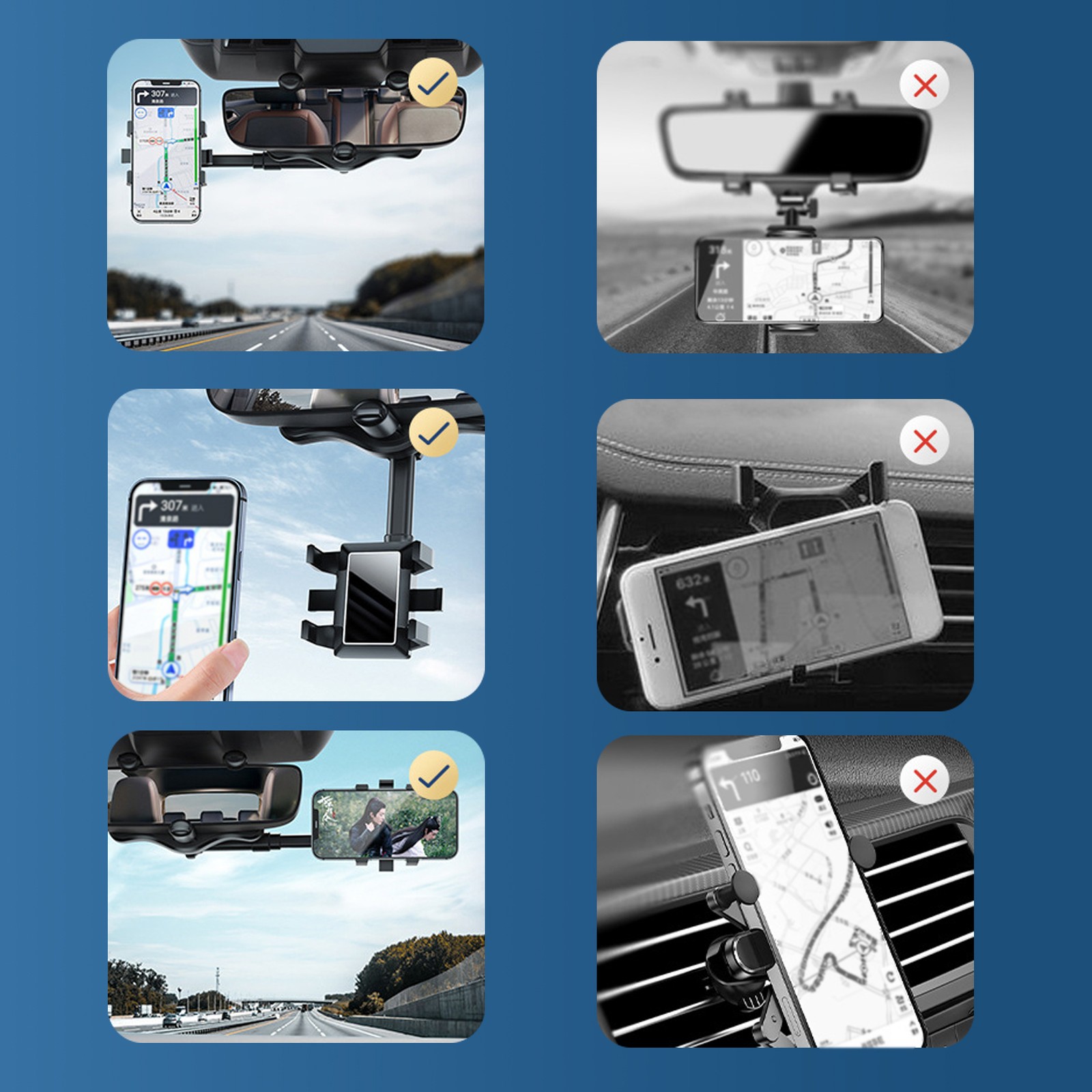 Rearview Mirror Phone Holder For Car Multifunctional Retractable Car Phone Holde