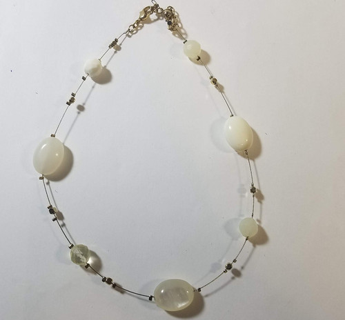 Beaded Statement Necklace Mixed Media, White and Clear, Approx 15 Inches Around