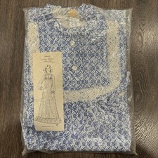 Vintage Women’s Cotton Flannelette Long Gown Dress NOS Made In USA Blue Floral