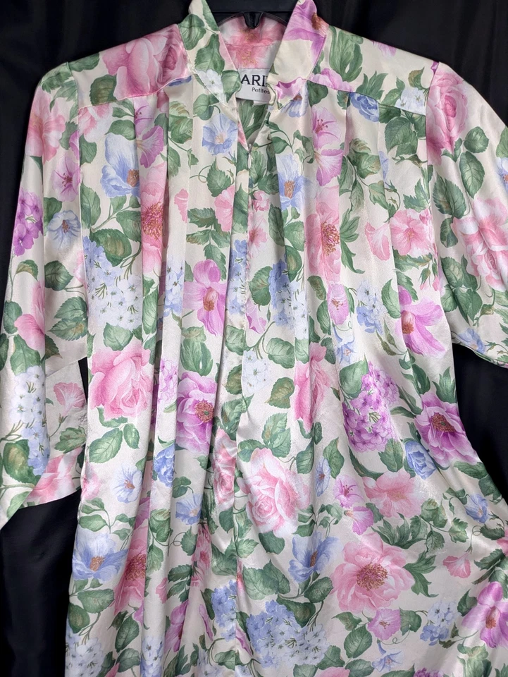 XL ARIEL ДЛИННЫЙ 52» МЯГКИЙ ШЕЛКОВИСТЫЙ АТЛАСНЫЙ 3/4 РУКАВ МОЛНИИ СПЕРЕДИ ШЕЗЛОНГ ХАЛАТ НОЧНАЯ РУБАШКА - Изображение 4 из 4