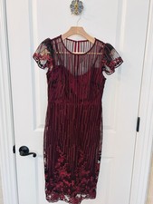 Lulus Taylor Womens Burgundy Lace Cocktail Dress With Flutter Sleeve (Size 2)