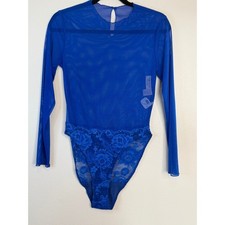 Vintage Victoria's Secret Gold Label Blue Mesh Lace Long Sleeve Bodysuit Medium