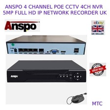 ANSPO 4 CHANNEL POE CCTV 4CH NVR 5MP FULL HD IP NETWORK RECORDER UK