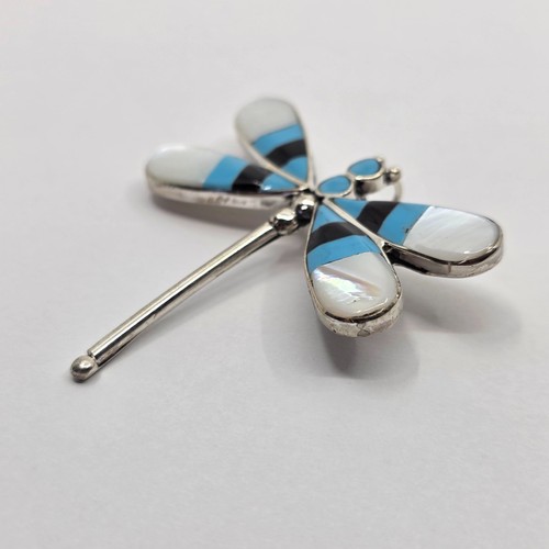 Zuni Assorted Stone Inlay Sterling Silver Dragonfly Pendant Pin Brooch - 第 2/8 張圖片