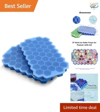 Compact Blue Silicone Ice Cube Trays with Lid - Perfect for Iced Coffee Lovers