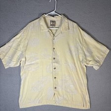 Tommy Bahama 100 Silk Button Up Shirt Men  s Size XL Yellow Palm Tree AOP