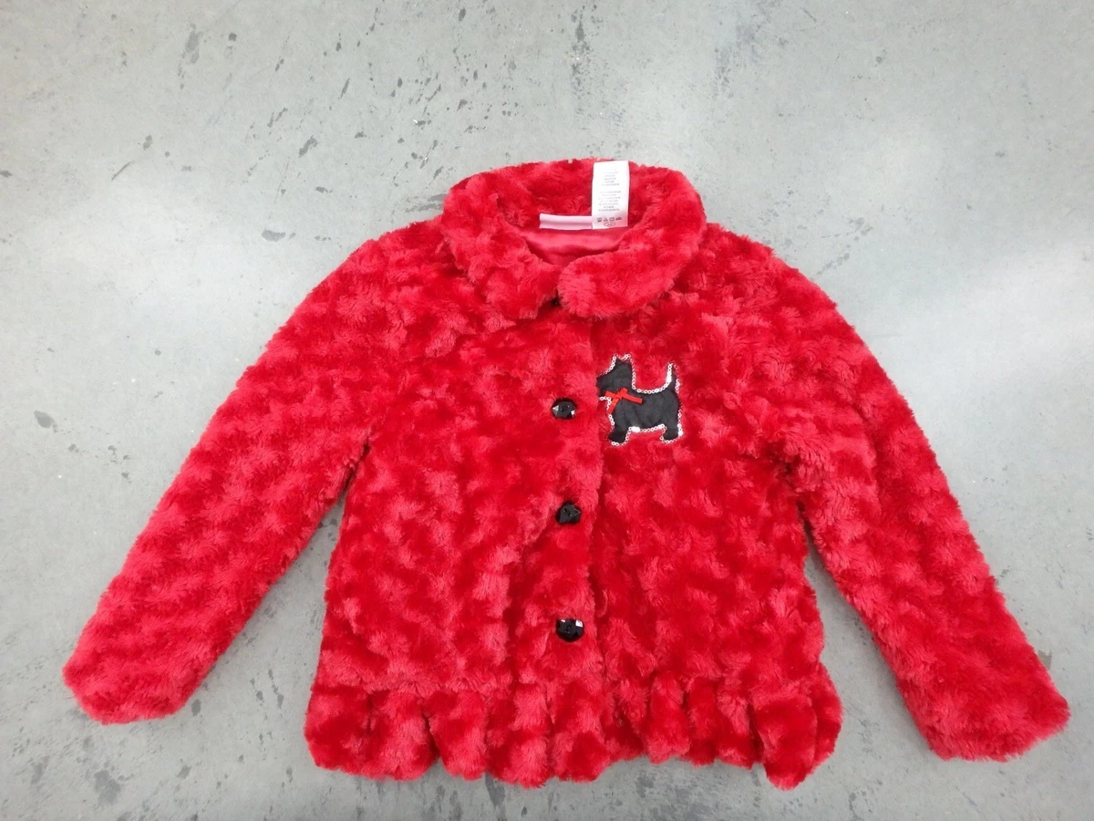 Patterned red faux fur coat