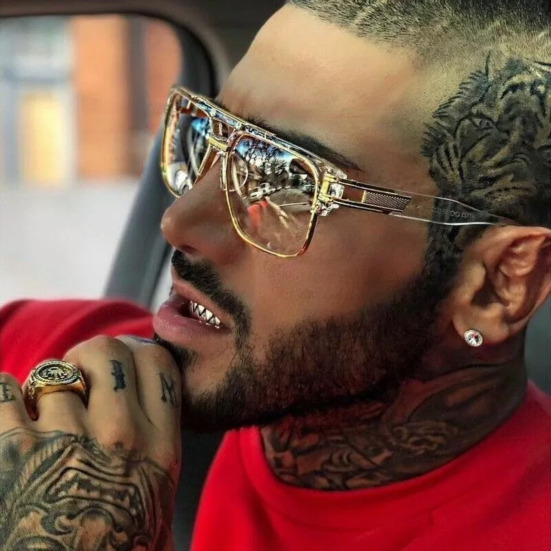 Men Sunglasses Fashion Square Gold Clear Lens Retro Hip Hop Rapper Shades  2024