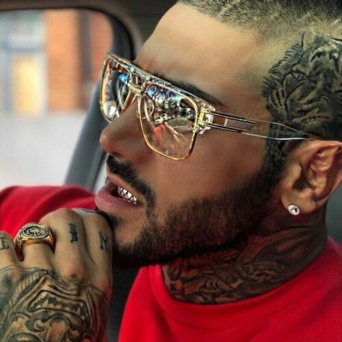 Men Sunglasses Fashion  Square Gold Clear Lens Retro Hip Hop Rapper Shades 2024 - Afbeelding 1 van 35