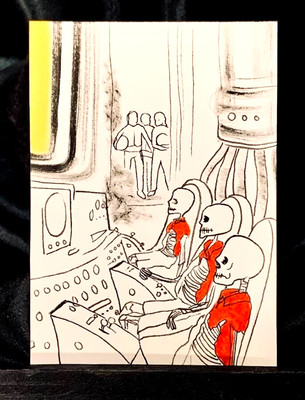 Original ACEO Dead In Space Ink Line Art Medium Marker on Paper Signed By Artist