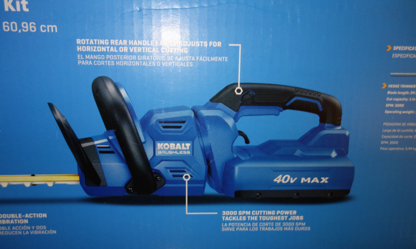 KOBALT 40 Volt 40V Max Brushless Cordless 24" inch Hedge Trimmer TOOL ONLY