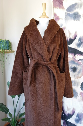 MAX MARA Italy Brown Alpaca & Virgin Wool belted long fur coat size UK 12 - Picture 3 of 17
