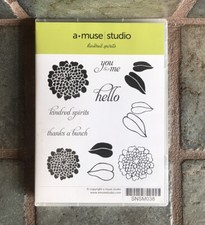 A MUSE STUDIO RUBBERSTAMPS KINDRED SPIRITS UNMOUNTED FLOWERS  WORDS EUC