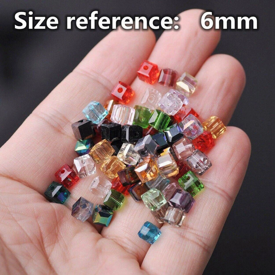 3mm 4mm 6mm 8mm 10mm Cube Faceted Crystal Glass Loose Craft Spacer Beads - Image 4 of 4