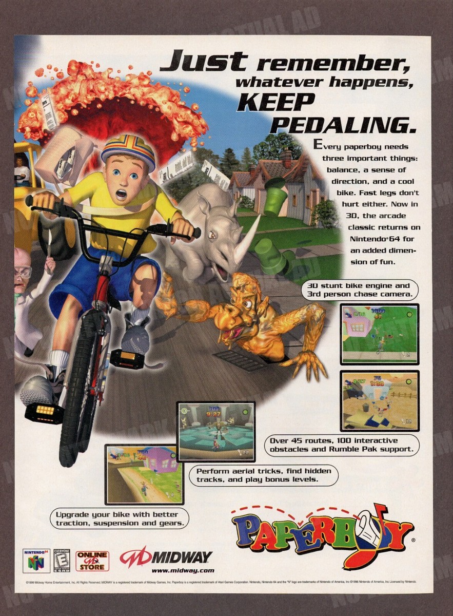 Paperboy Midway 1999 Trade Print Magazine Ad Nintendo 64 N64 Video