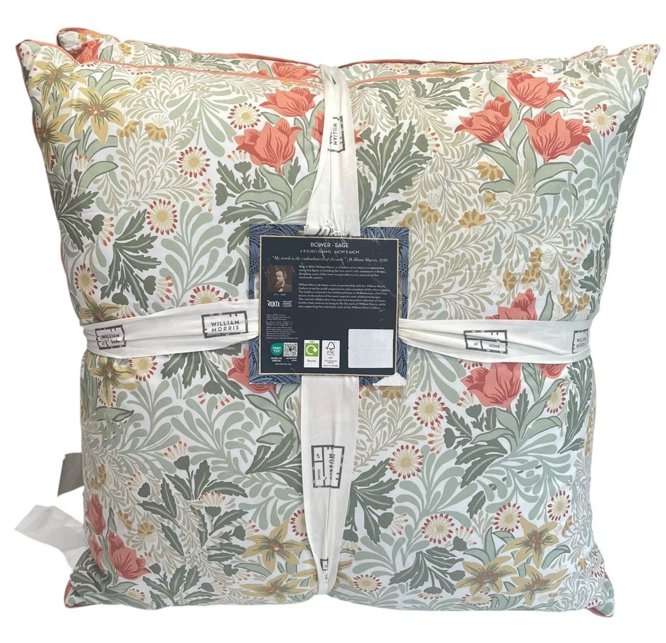 William Morris Bower Sage Euro Shams Almohadas Decorativas Fundas Falsas Solo S/2 Foto 2 de 4