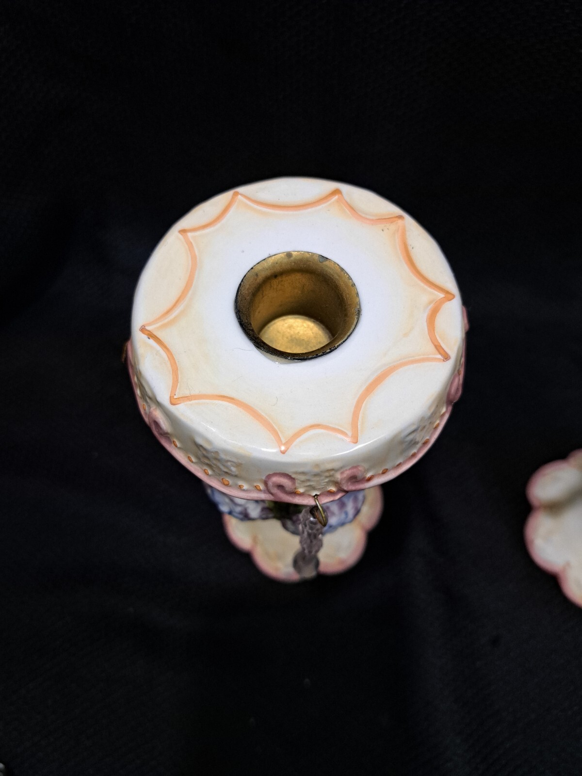 Pair Of Floral Chic Mantle Lusters Pink Glass Candleholders With Prisms