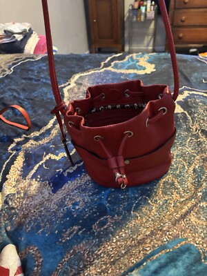 Tignanello Mini Drawstring Crossbody Bucket Bag, Brick Red