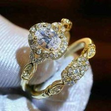 2Ct Simulated Diamond Bridal Set Engagement Ring 14K Yellow Gold Plated Oval Cut