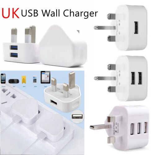 UK 3 Pin Dual USB Wall Charger Plug Mains Adapter For Phones Controllers Tablets - Afbeelding 1 van 15